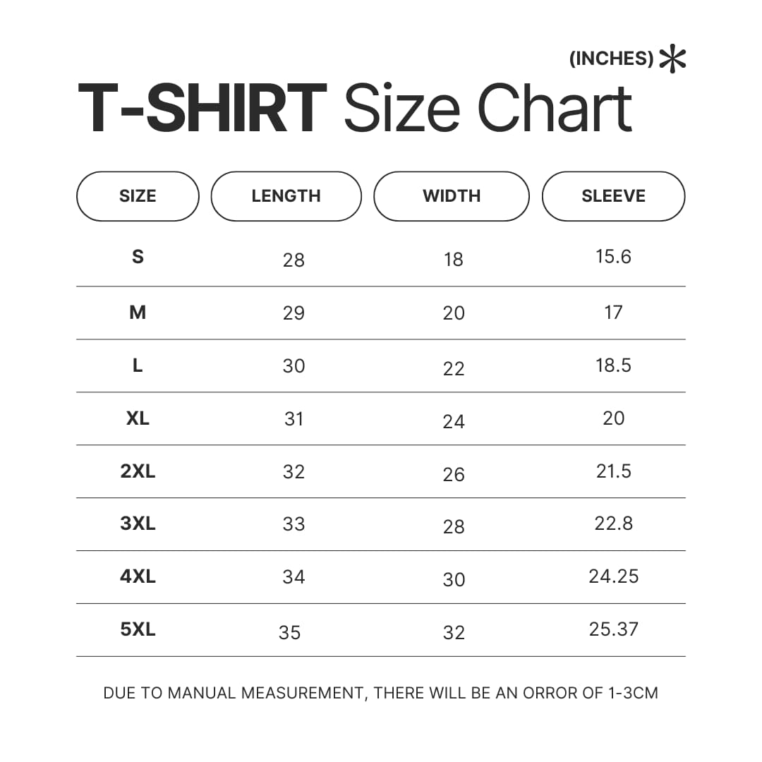 3D T shirt Size Chart - Critical Role Merch